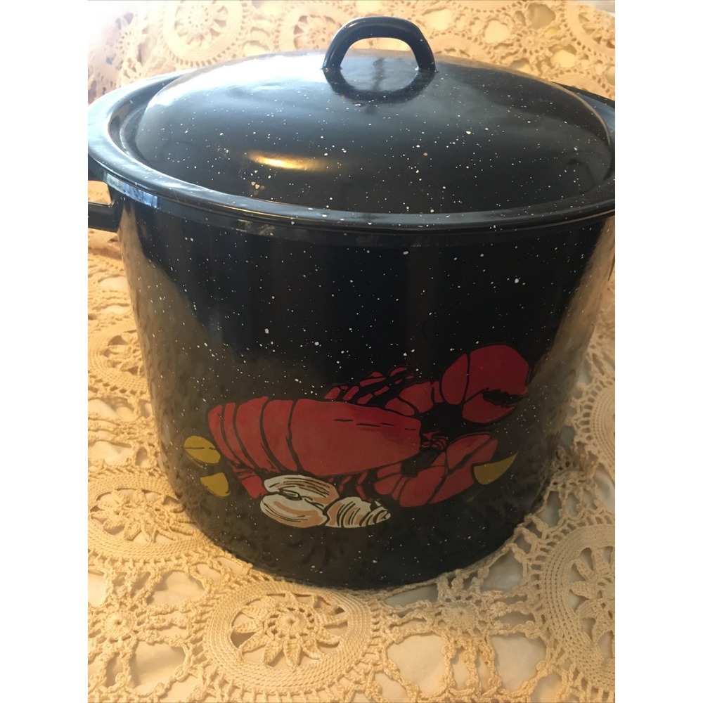 Vintage black Enamel Ware lobster pan pot Enamelware